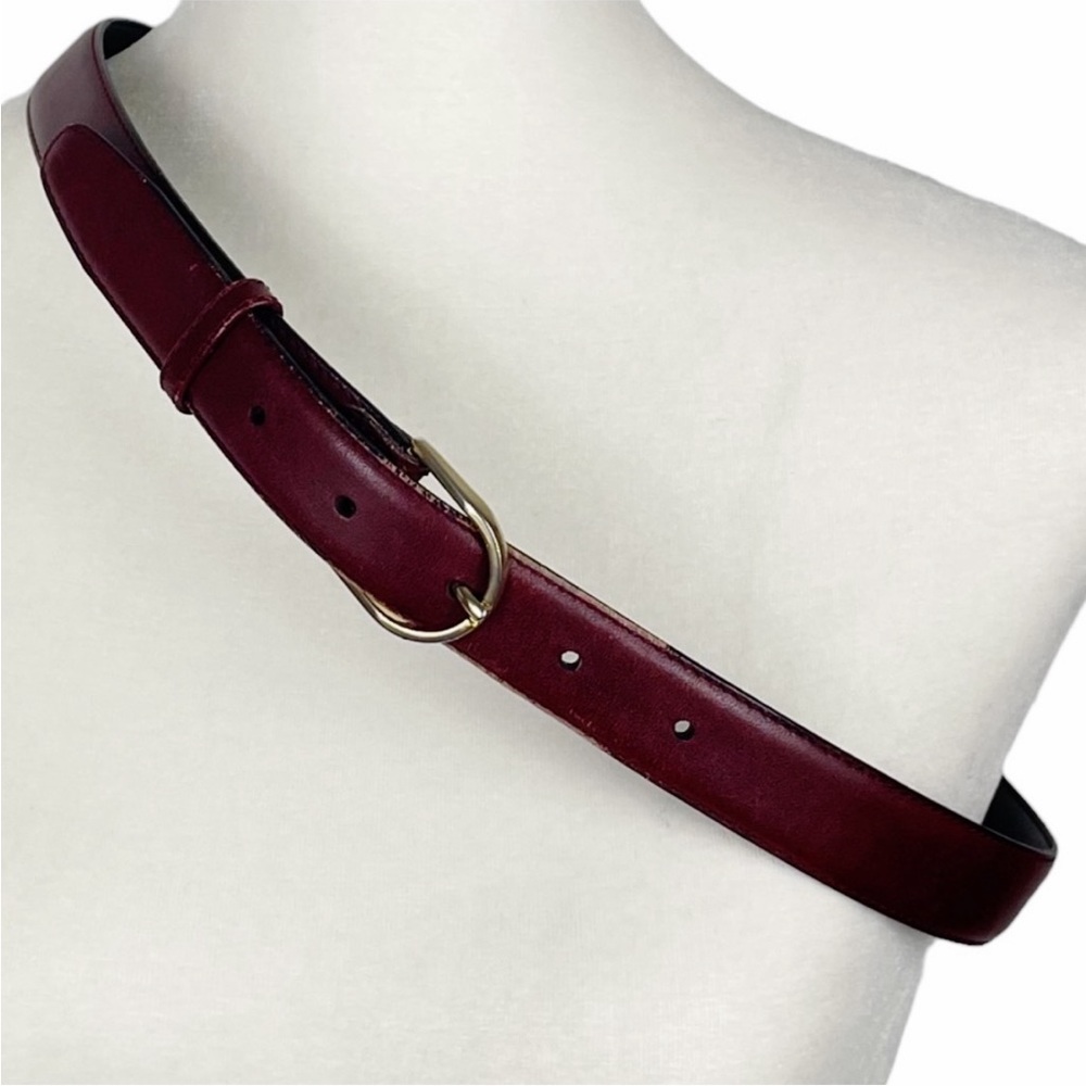 Christian Dior Leather Belt Size 36 Burgundy Red Gold - Picture 1 of 12